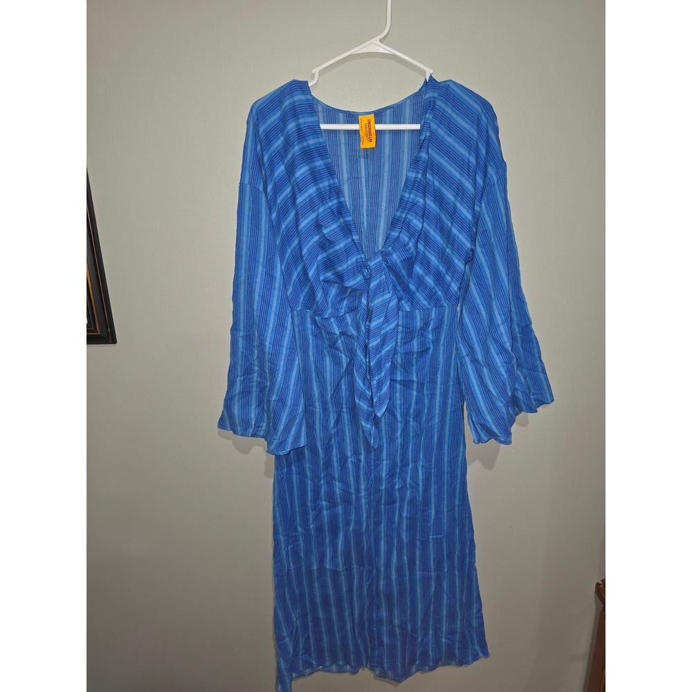 Simon Miller x Mango Blue Striped Tie Front V-Neck Midi Dress Size 4 Small